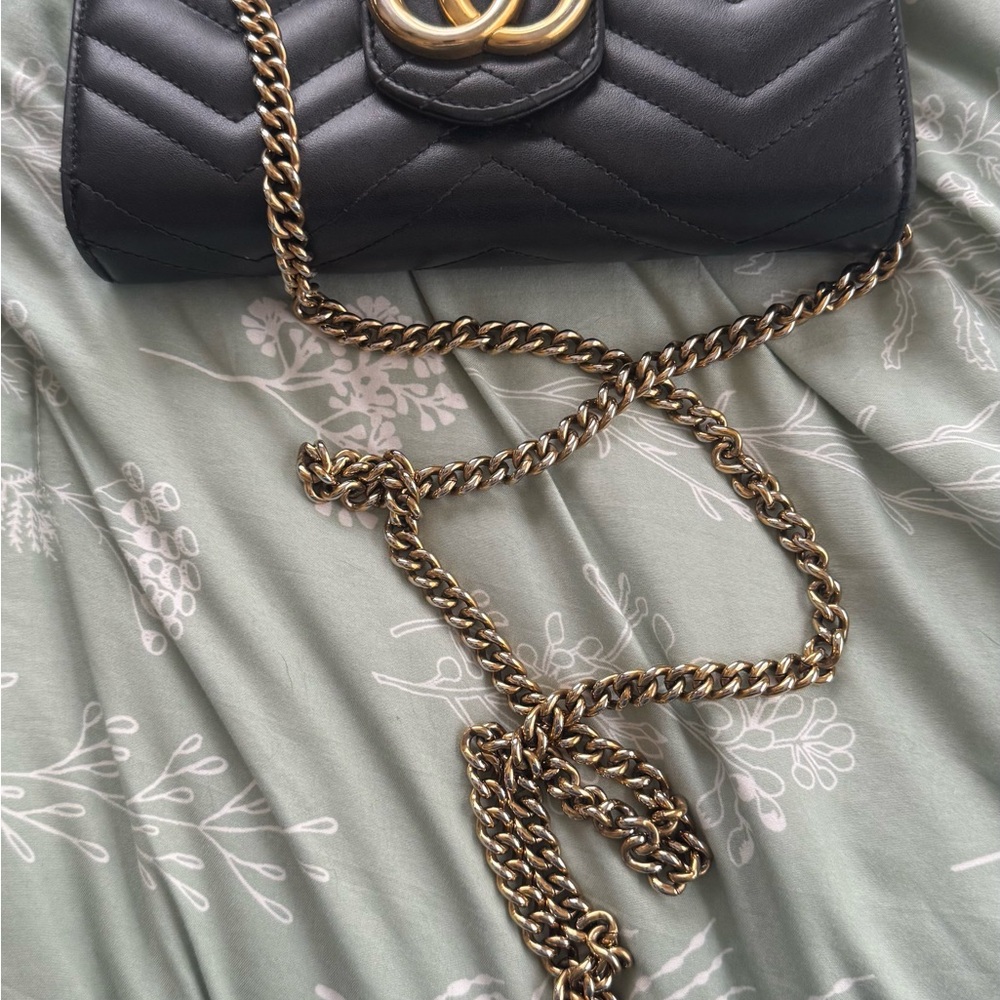 Gucci Black Quilted Crossbody with Gold Chain